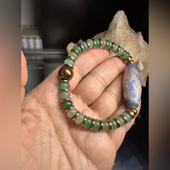 SODALITE + AVENTURINE + HEMATITE NATURAL BRACELET size 7” - Picture 11 of 15